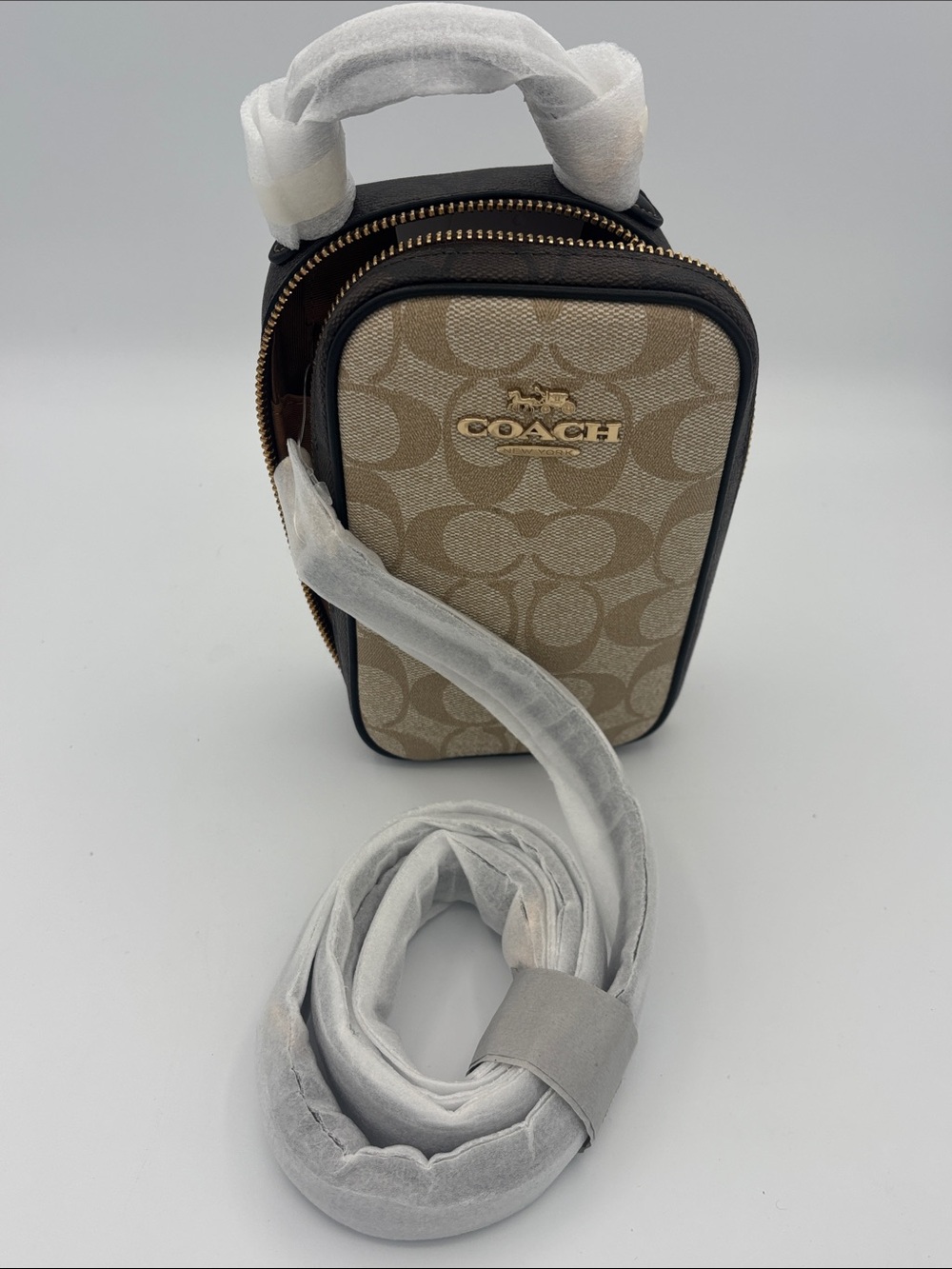 Coach Eva Signature Coated Canvas Phone Crossbody - Khaki and Brown - Picture 10 of 15